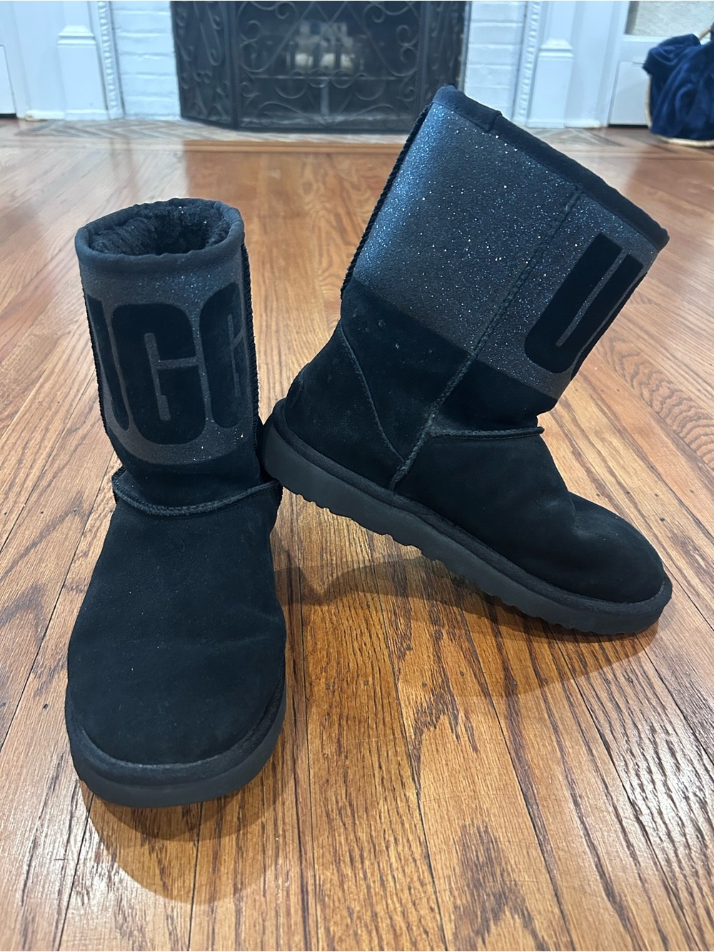UGG Black Glitter Logo Mid-Calf Boots